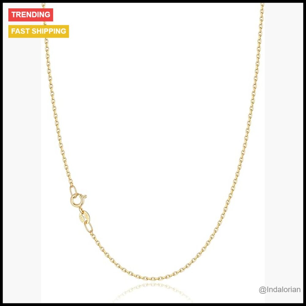 18k Gold Plated 925 Sterling Silver Cable Chain Necklace 1.2mm